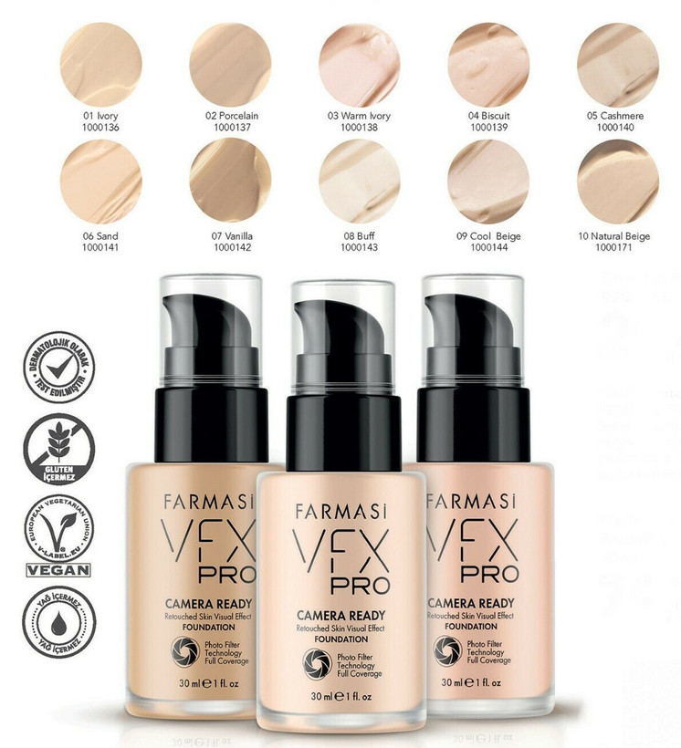 کرم پودر فارماسی کد 09 cool beige وی اف ایکس پرو فول کاور اورجینال Vfx pro