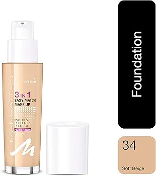 کرم پودر 3 در 1 حجم دارای 30 میل منهتن SPF20 شماره 34 Manhattan 3 in 1 Easy Match Foundation