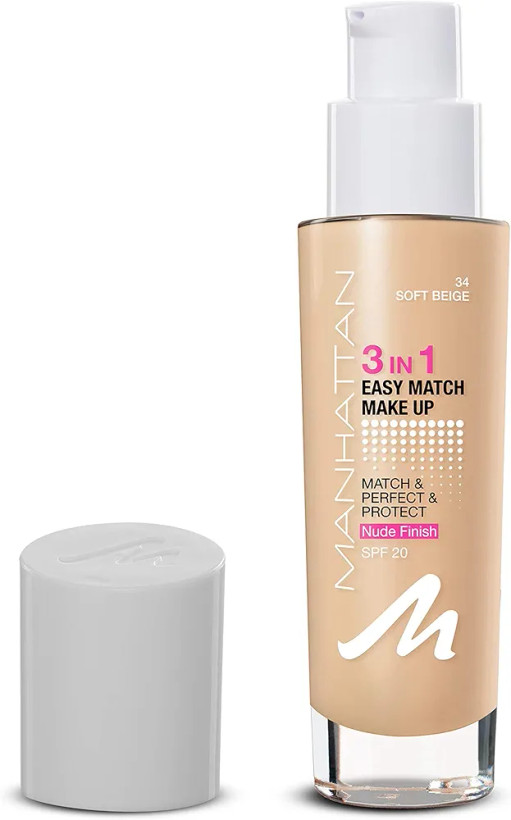 کرم پودر 3 در 1 حجم دارای 30 میل منهتن SPF20 شماره 34 Manhattan 3 in 1 Easy Match Foundation